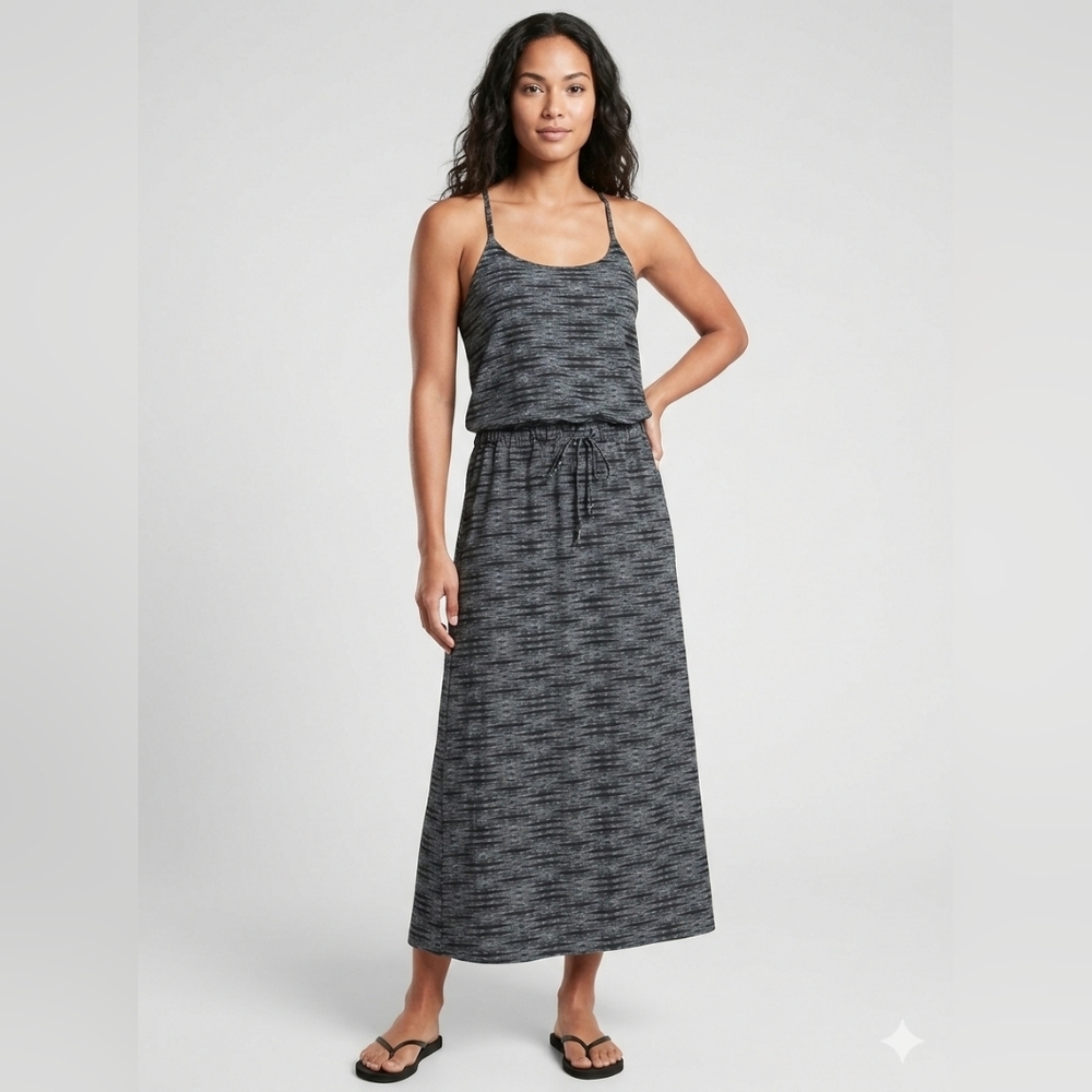 Athleta Ariel Novella Dress Maxi Outdoors Active Lightweight Cinch Waist Size 14